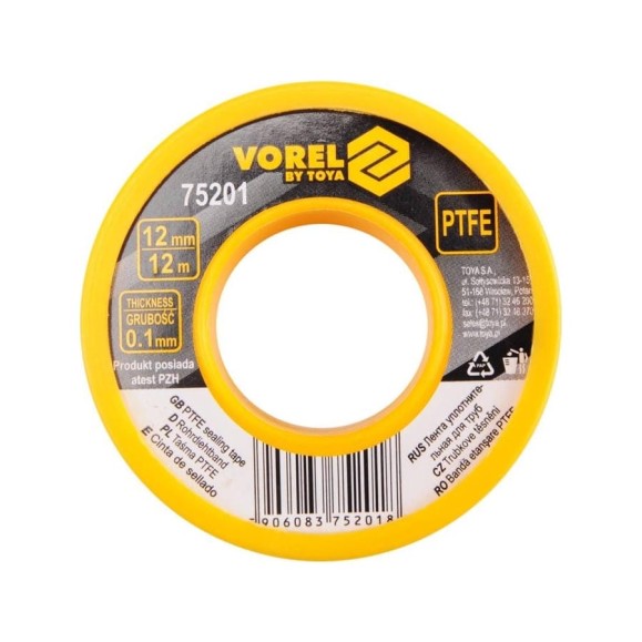 Лента VOREL ПТФЭ 12 м, 12 мм х 0.1 мм 75201 Лента VOREL ПТФЭ 12 м, 12 мм х 0.1 мм 75201