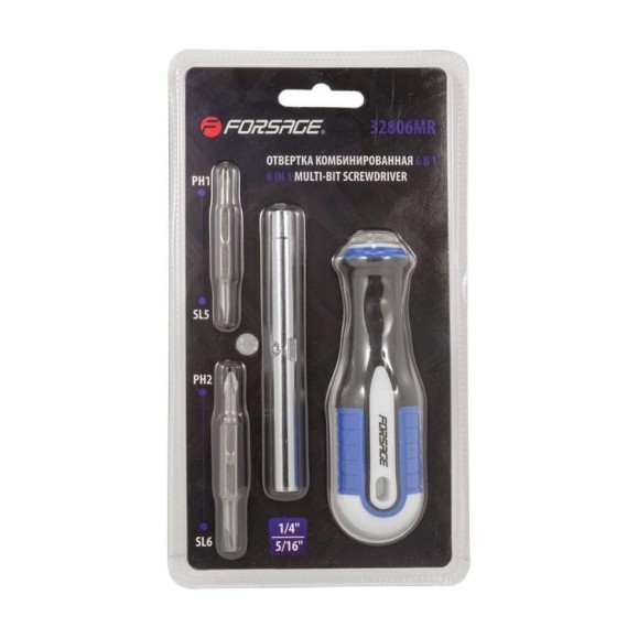 Отвертка Forsage комбинированная переставная PH1xSL5,PH2xSL6 в блистере F-32806MR Отвертка Forsage комбинированная переставная PH1xSL5,PH2xSL6 в блистере F-32806MR