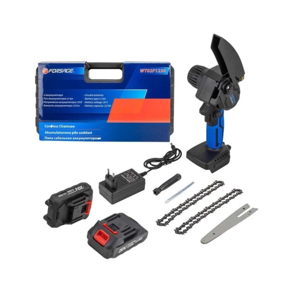 Аккумуляторная цепная пила Forsage 2 аккумулятора li-ion 20 В, 2.0 Ач F-WT02F1230(56462) Аккумуляторная цепная пила Forsage 2 аккумулятора li-ion 20 В, 2.0 Ач F-WT02F1230(56462)