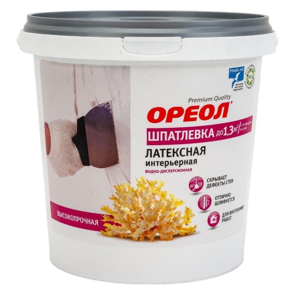 Интерьерная шпатлевка Ореол (водно-дисперсионная; латексная; 1.5 кг) 66526 Интерьерная шпатлевка Ореол (водно-дисперсионная; латексная; 1.5 кг) 66526