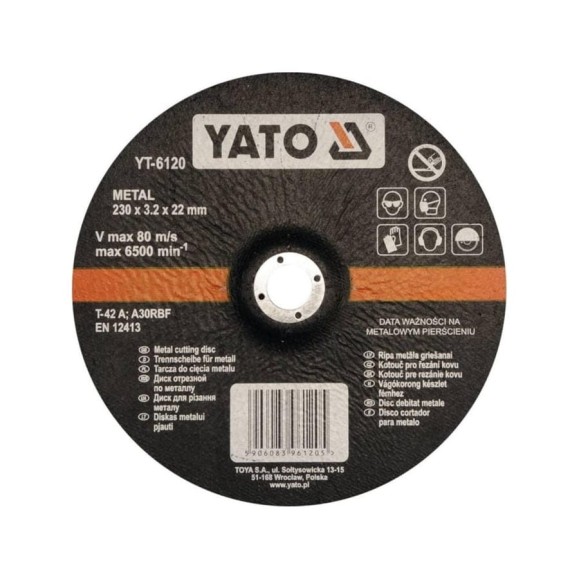 Круг отрезной по металлу, 230x3,2x22 YATO YT-6120 Круг отрезной по металлу, 230x3,2x22 YATO YT-6120