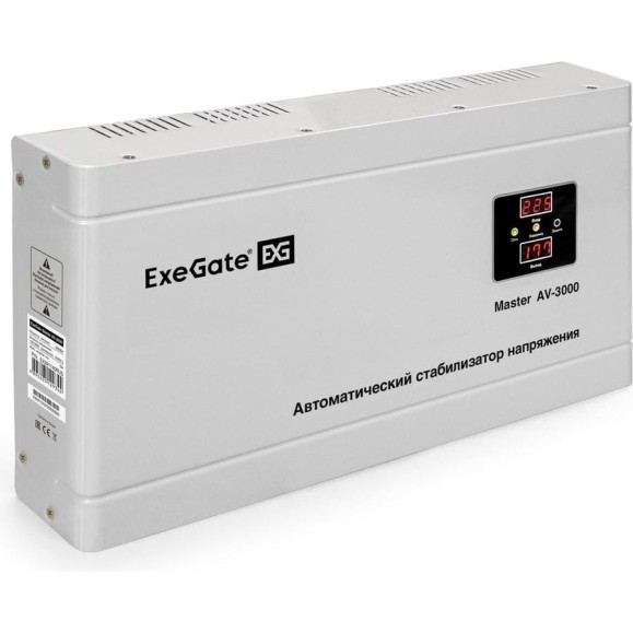 Стабилизатор напряжения ExeGate Master AV-3000 3000ВА, 140-260В, цифр. индикация вход вых. напряжения, 220В-8%, КПД 98%, 5 уровней защиты, задержка, метал.корпу 291740 Стабилизатор напряжения ExeGate Master AV-3000 3000ВА, 140-260В, цифр. индикация вход вых. напряжения, 220В-8%, КПД 98%, 5 уровней защиты, задержка, метал.корпу 291740