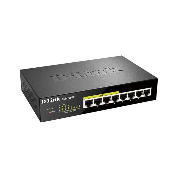 Неуправляемый коммутатор d-link с 8 портами 10/100/1000base-t, 4 порта poe 802.3af/at, poe-бюджет 80 вт DGS-1008P/E1A Неуправляемый коммутатор d-link с 8 портами 10/100/1000base-t, 4 порта poe 802.3af/at, poe-бюджет 80 вт DGS-1008P/E1A