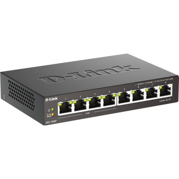 Неуправляемый коммутатор d-link с 8 портами 10/100/1000base-t, 4 порта poe 802.3af/at, poe-бюджет 80 вт DGS-1008P/F1A Неуправляемый коммутатор d-link с 8 портами 10/100/1000base-t, 4 порта poe 802.3af/at, poe-бюджет 80 вт DGS-1008P/F1A