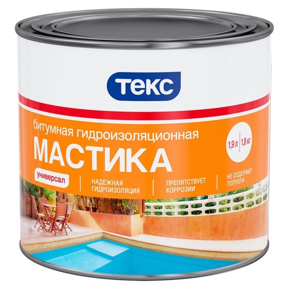 Битумная гидроизоляционная мастика Текс Универсал 1.8 кг 700002013 Битумная гидроизоляционная мастика Текс Универсал 1.8 кг 700002013