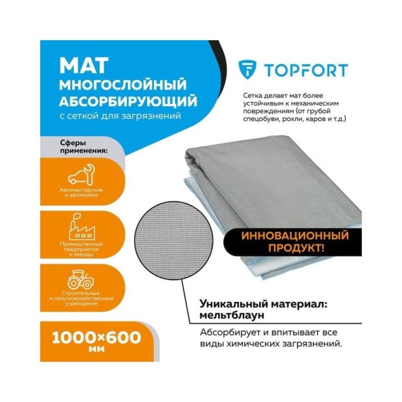 Многослойный абсорбирующий мат с сеткой для загрязнений Topfort 1000x600 мм 1740661 Многослойный абсорбирующий мат с сеткой для загрязнений Topfort 1000x600 мм 1740661