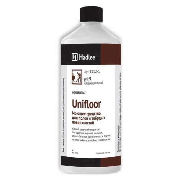 Концентрированное моющее средство для полов и твердых поверхностей Hadlee Unifloor 1 л 1112-1 Концентрированное моющее средство для полов и твердых поверхностей Hadlee Unifloor 1 л 1112-1