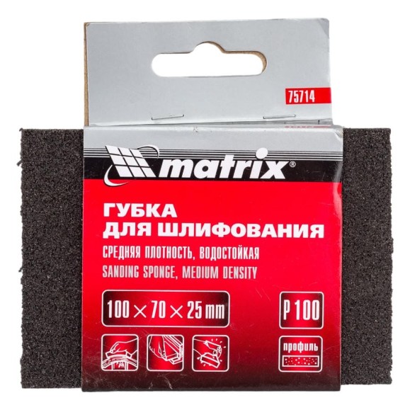 Губка для шлифования (100х70х25 мм; P100; средняя плотность) MATRIX 75714 Губка для шлифования (100х70х25 мм; P100; средняя плотность) MATRIX 75714