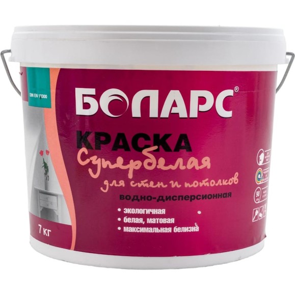 Краска БОЛАРС для стен и потолков супербелая 2100, 7 кг 00000005572 Краска БОЛАРС для стен и потолков супербелая 2100, 7 кг 00000005572