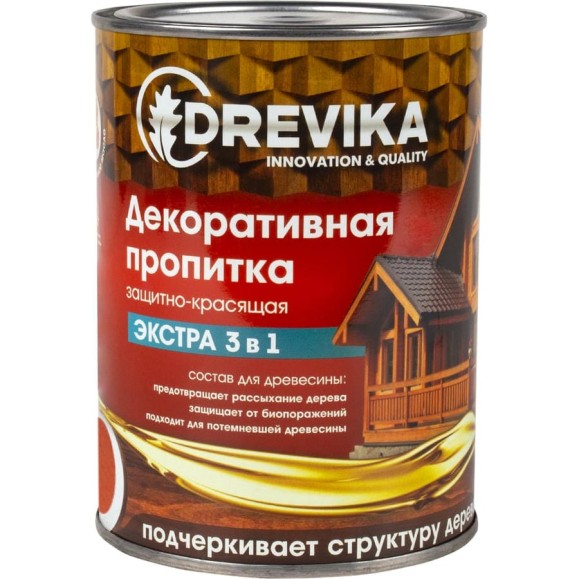 Декоративная пропитка Drevika экстра 3 в 1 орегон, 0.8 л 255366