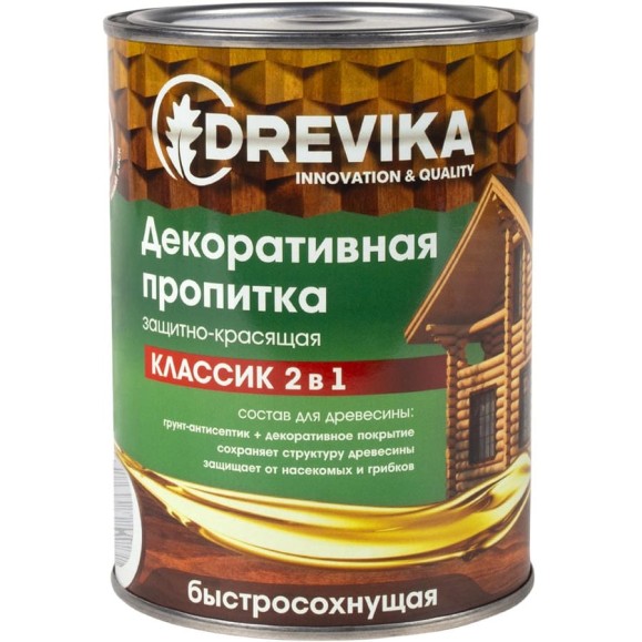 Декоративная пропитка Drevika классик 2 в 1 рябина, 0.75 л 255479 Декоративная пропитка Drevika классик 2 в 1 рябина, 0.75 л 255479