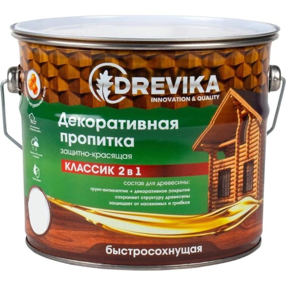 Декоративная пропитка Drevika классик 2 в 1 каштан, 2.7 л 255495 Декоративная пропитка Drevika классик 2 в 1 каштан, 2.7 л 255495