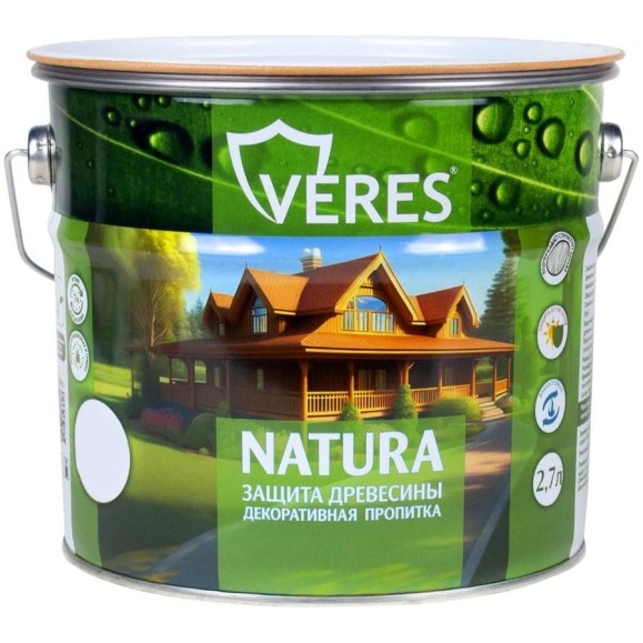 Декоративная пропитка для дерева VERES Natura полуматовая, 2.7 л, калужница 262280 Декоративная пропитка для дерева VERES Natura полуматовая, 2.7 л, калужница 262280