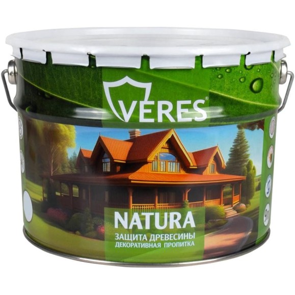 Декоративная пропитка для дерева VERES Natura полуматовая, 9 л, белая 262275 Декоративная пропитка для дерева VERES Natura полуматовая, 9 л, белая 262275