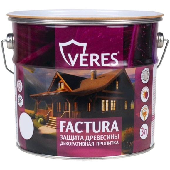 Декоративная пропитка для дерева VERES Factura полуматовая, 3 л, бесцветная 262265 Декоративная пропитка для дерева VERES Factura полуматовая, 3 л, бесцветная 262265