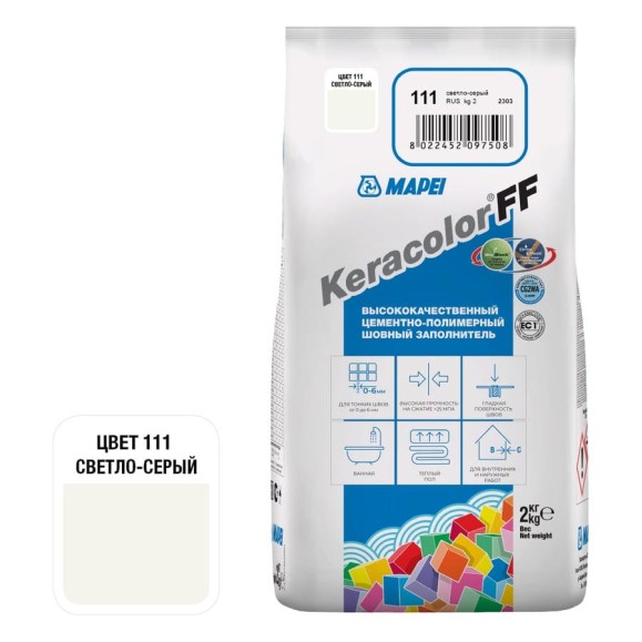 Затирка MAPEI KERACOLOR FF № 111/2кг (Светло-серый) 5QA011102A