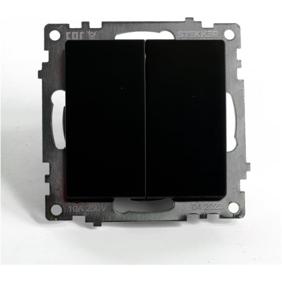 2-клавишный переключатель (механизм) STEKKER gls10-7107-05, 250v, 10а, серия катрин, черный, 49167 2-клавишный переключатель (механизм) STEKKER gls10-7107-05, 250v, 10а, серия катрин, черный, 49167