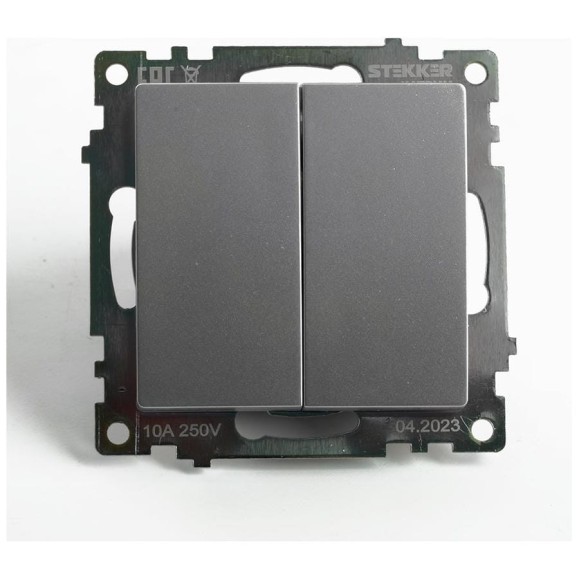 2-клавишный переключатель (механизм) STEKKER gls10-7107-03, 250v, 10а, серия катрин, серебро, 49168 2-клавишный переключатель (механизм) STEKKER gls10-7107-03, 250v, 10а, серия катрин, серебро, 49168