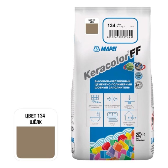 Затирка MAPEI KERACOLOR FF № 134, 2 кг, шелк 5QA013402A Затирка MAPEI KERACOLOR FF № 134, 2 кг, шелк 5QA013402A
