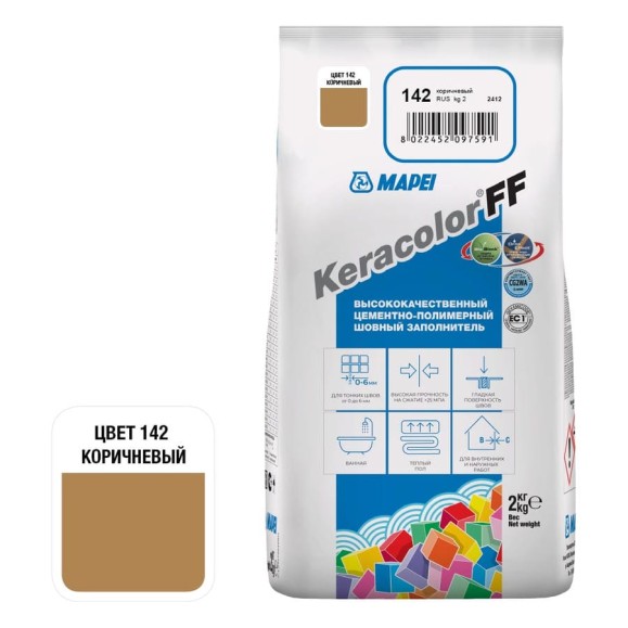 Затирка MAPEI KERACOLOR FF № 142, 2 кг, коричневый 5QA014202A Затирка MAPEI KERACOLOR FF № 142, 2 кг, коричневый 5QA014202A