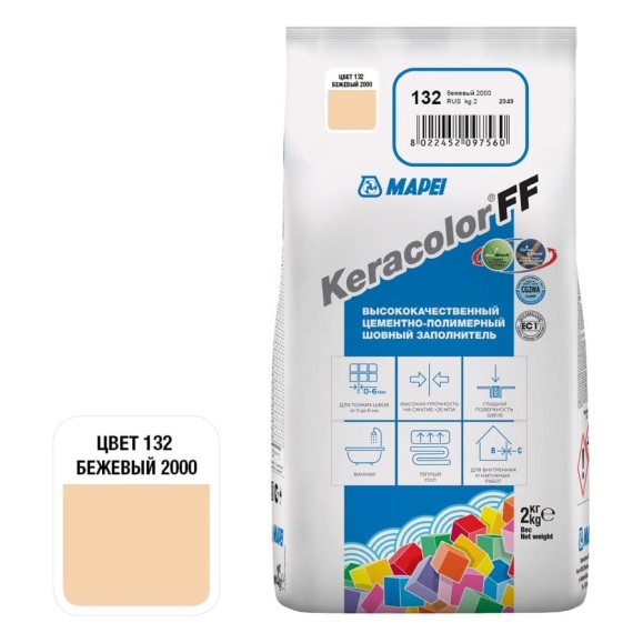 Затирка MAPEI KERACOLOR FF № 132, 2 кг, бежевый 2000 5QA013202A Затирка MAPEI KERACOLOR FF № 132, 2 кг, бежевый 2000 5QA013202A