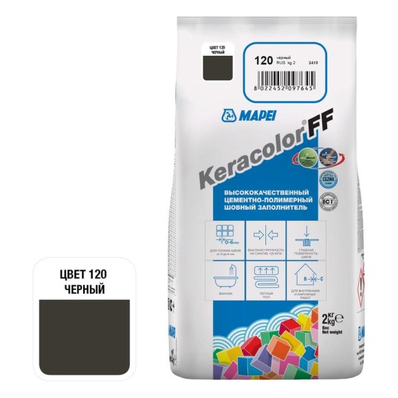 Затирка MAPEI KERACOLOR FF № 120, 2 кг, черный 5QA012002A Затирка MAPEI KERACOLOR FF № 120, 2 кг, черный 5QA012002A