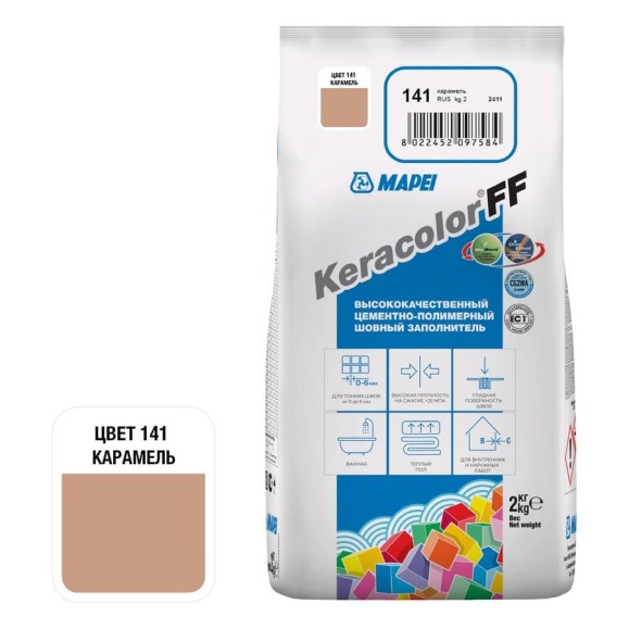 Затирка MAPEI KERACOLOR FF № 141, 2 кг, карамель 5QA014102A Затирка MAPEI KERACOLOR FF № 141, 2 кг, карамель 5QA014102A