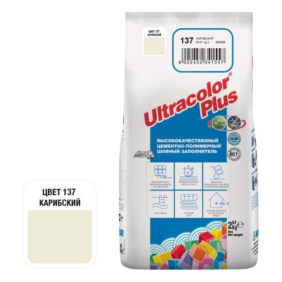 Затирка MAPEI ULTRACOLOR PLUS № 137, 2 кг, карибский 6013702A Затирка MAPEI ULTRACOLOR PLUS № 137, 2 кг, карибский 6013702A