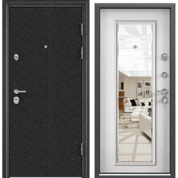 Металлическая входная дверь для квартиры Torex Ultimatum 950x2070 мм, правая, зеркало, черный/белый 2000002576457 Металлическая входная дверь для квартиры Torex Ultimatum 950x2070 мм, правая, зеркало, черный/белый 2000002576457