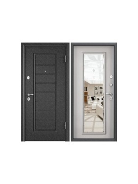 Металлическая входная дверь для квартиры Torex Flat-M 950x2050, правая, зеркало, черный/белый 2000006215215