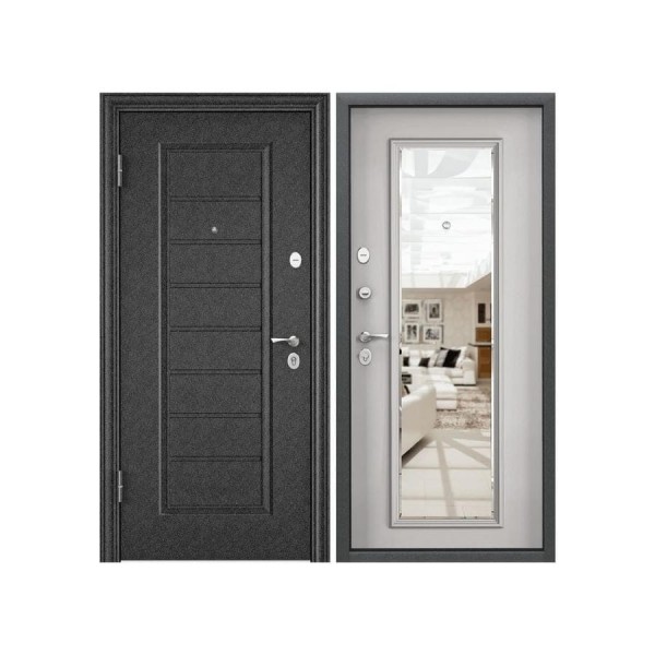 Входная дверь для квартиры Torex Flat-M металлическая, 860x2050 мм, левая, зеркало, черный/белый 2000006215185