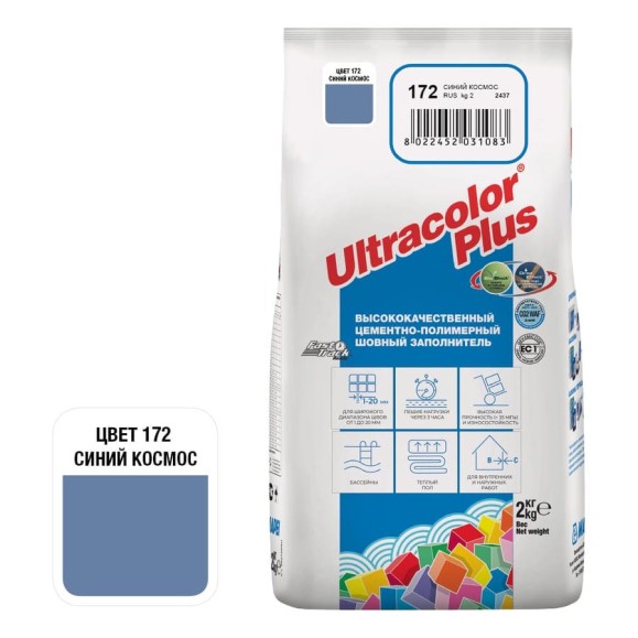 Затирка MAPEI ULTRACOLOR PLUS № 172/2 кг, Синий космос 6017202A Затирка MAPEI ULTRACOLOR PLUS № 172/2 кг, Синий космос 6017202A