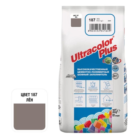 Затирка MAPEI ULTRACOLOR PLUS № 187/2 кг, Лён 60018702A Затирка MAPEI ULTRACOLOR PLUS № 187/2 кг, Лён 60018702A