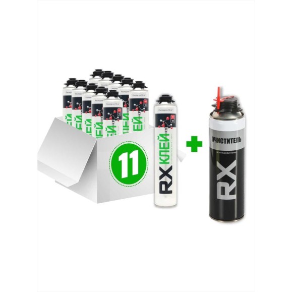 Комплект клей-пена RX для пенопласта, гипсокартона, ДВП, 780 г, 11 шт. + очиститель монтажной пены 88-0-0-069 Комплект клей-пена RX для пенопласта, гипсокартона, ДВП, 780 г, 11 шт. + очиститель монтажной пены 88-0-0-069