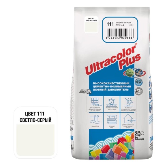 Затирка MAPEI ULTRACOLOR PLUS №111 для швов с водоотталкивающим и антигрибковым эффектом, св-серый 2кг 6648 6011102A Затирка MAPEI ULTRACOLOR PLUS №111 для швов с водоотталкивающим и антигрибковым эффектом, св-серый 2кг 6648 6011102A