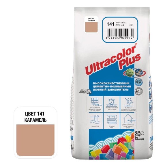 Затирка MAPEI ULTRACOLOR PLUS №141 для швов с водоотталкивающим и антигрибковым эффектом, карамель 2кг 6657 6014102A Затирка MAPEI ULTRACOLOR PLUS №141 для швов с водоотталкивающим и антигрибковым эффектом, карамель 2кг 6657 6014102A