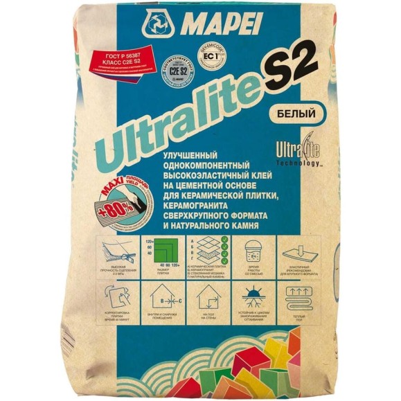 Плиточный клей MAPEI ULTRALITE S2 белый, 15 кг 1201615 Плиточный клей MAPEI ULTRALITE S2 белый, 15 кг 1201615