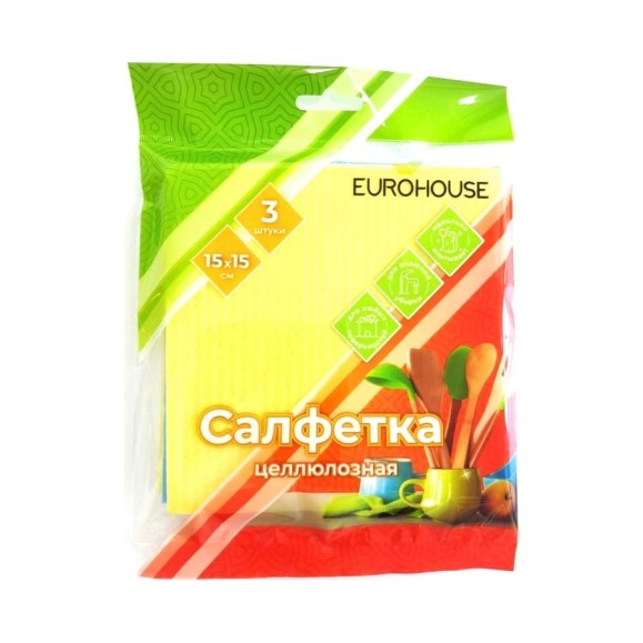 Целлюлозная салфетка EUROHOUSE 15x15см 3 шт 15066 Целлюлозная салфетка EUROHOUSE 15x15см 3 шт 15066
