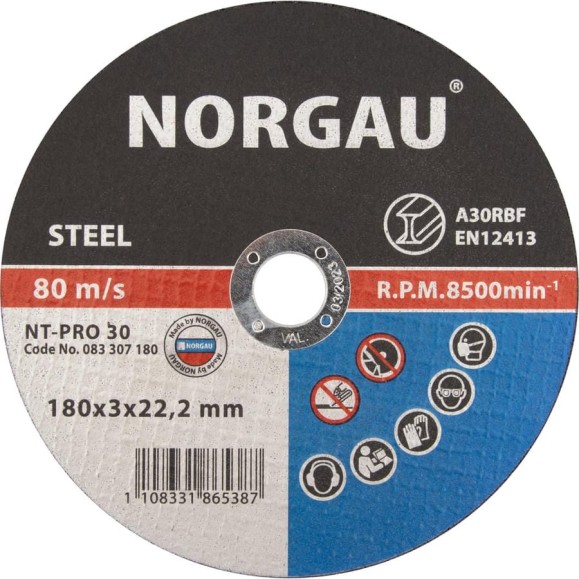 Диск отрезной 180X3X22.2 мм по стали NORGAU 083307180 Диск отрезной 180X3X22.2 мм по стали NORGAU 083307180