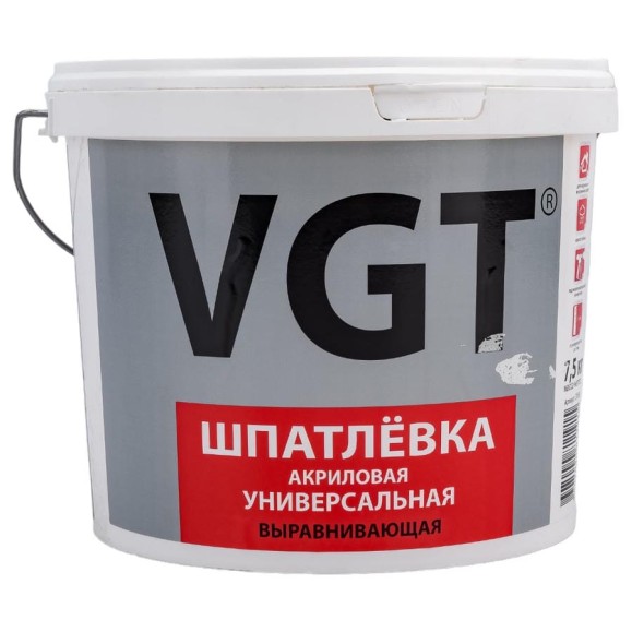 Универсальная акриловая шпаклевка  7,5 кг для наружних и внутренних работ VGT 55983