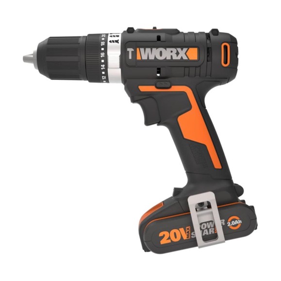 Ударная аккумуляторная дрель-шуруповерт WORX 50 Нм, 20 В, 2 Ач x 2, ЗУ 2 А, кейс WX370 Ударная аккумуляторная дрель-шуруповерт WORX 50 Нм, 20 В, 2 Ач x 2, ЗУ 2 А, кейс WX370