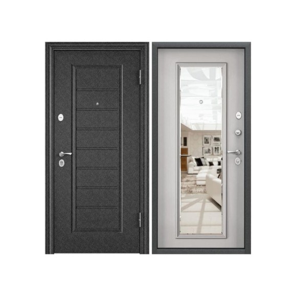 Входная металлическая дверь для квартиры Torex Flat-M 950x2050 мм, правая, зеркало, черный/белый 2000006424594 Входная металлическая дверь для квартиры Torex Flat-M 950x2050 мм, правая, зеркало, черный/белый 2000006424594
