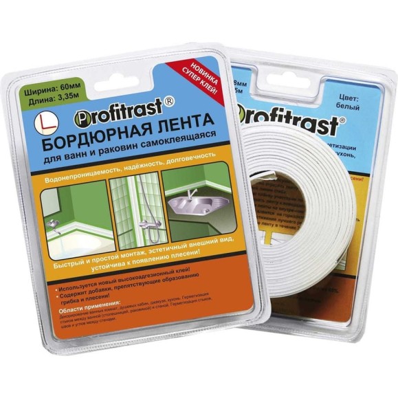 Бордюрная лента для ванн Profitrast 60 мм, 3.35 м, белый 0817073 Бордюрная лента для ванн Profitrast 60 мм, 3.35 м, белый 0817073