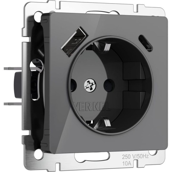 Розетка WERKEL с заземлением, шторками и usb тип a+c (графит акрил) w1171744 a064093 Розетка WERKEL с заземлением, шторками и usb тип a+c (графит акрил) w1171744 a064093