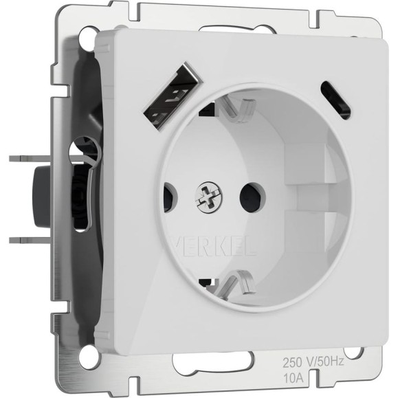 Розетка WERKEL с заземлением, шторками и usb тип a+c (белый акрил) w1171741 a064014 Розетка WERKEL с заземлением, шторками и usb тип a+c (белый акрил) w1171741 a064014