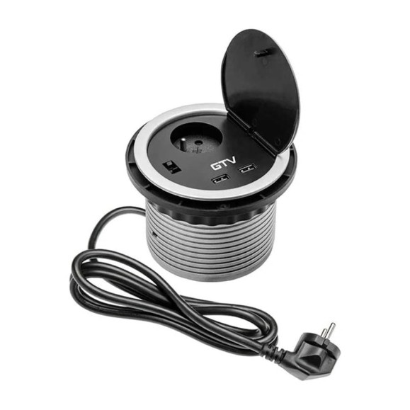 Круглая врезная розетка GTV CHARGER French 2xUSB 5V 2A, с проводом 1,5 м, серый AE-BPW1U2UCH-80 Круглая врезная розетка GTV CHARGER French 2xUSB 5V 2A, с проводом 1,5 м, серый AE-BPW1U2UCH-80