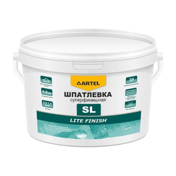 Шпатлевка Artel SL, суперфинишная ЛАЙТ ФИНИШ / LITE FINISH, ведро 18 кг С0000001682 Шпатлевка Artel SL, суперфинишная ЛАЙТ ФИНИШ / LITE FINISH, ведро 18 кг С0000001682