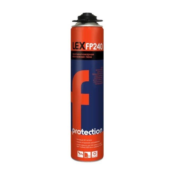 Огнестойкая пистолетная полиуретановая пена LEX FP240 PROTECTION 750 мл 50009002 Огнестойкая пистолетная полиуретановая пена LEX FP240 PROTECTION 750 мл 50009002