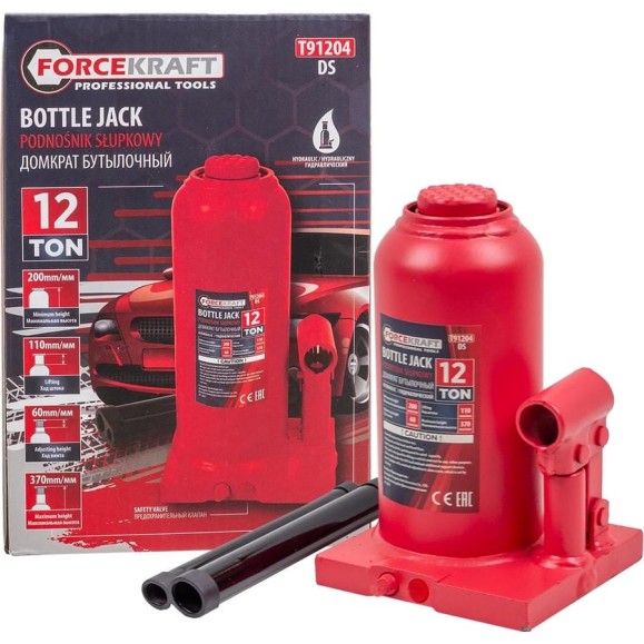 Бутылочный домкрат Forcekraft 12т с клапаном h min-217мм, h max-407мм FK-T91204 DS(26580) Бутылочный домкрат Forcekraft 12т с клапаном h min-217мм, h max-407мм FK-T91204 DS(26580)