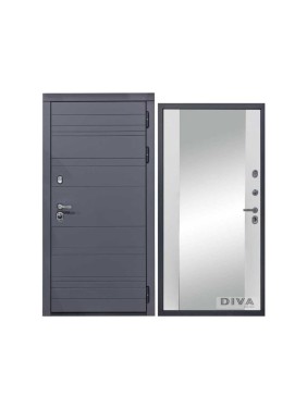 Дверь DIVA МД-39 зеркало, 2050x860 мм, правая, Серая-Д15 Белый Софт УТ-00075441